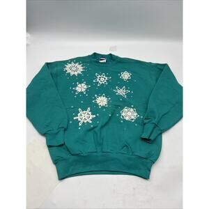 VINTAGE BIKE Sweatshirt Snowflakes GREEN Women’s Size LARGE MADE IN USA